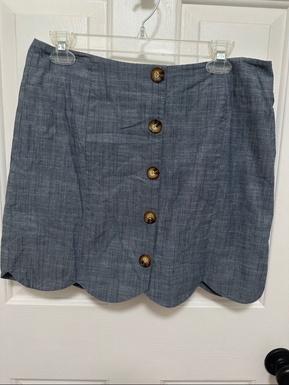 0117 Southern Proper Chambray Scalloped Button-Front Mini Skirt‎ GrayBlue size 8